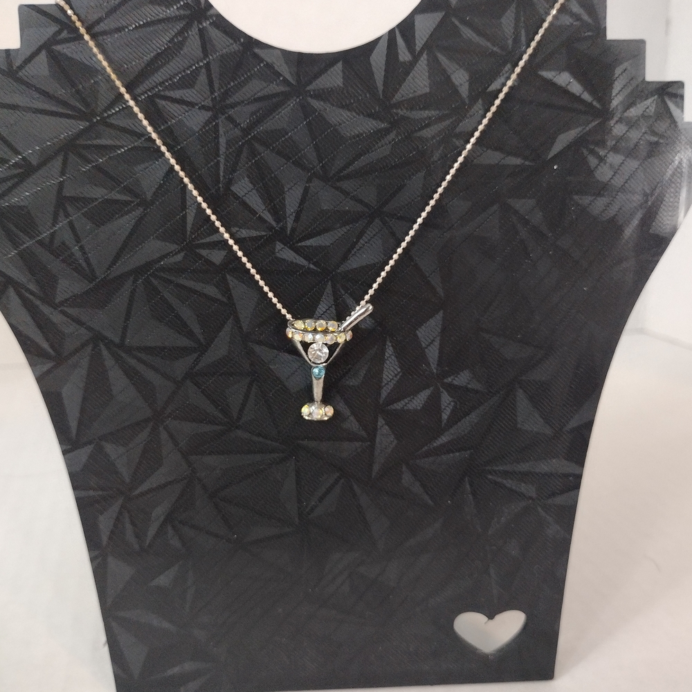 🦋 Lauren Spencer Elegant Australian Crystal Silver Necklace w Martini Glass
